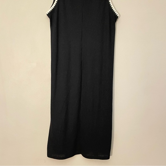 H&M Black Ribbed Midi Dress w Cream & Black Scalloped Crotchet Trim - Picture 16 of 16